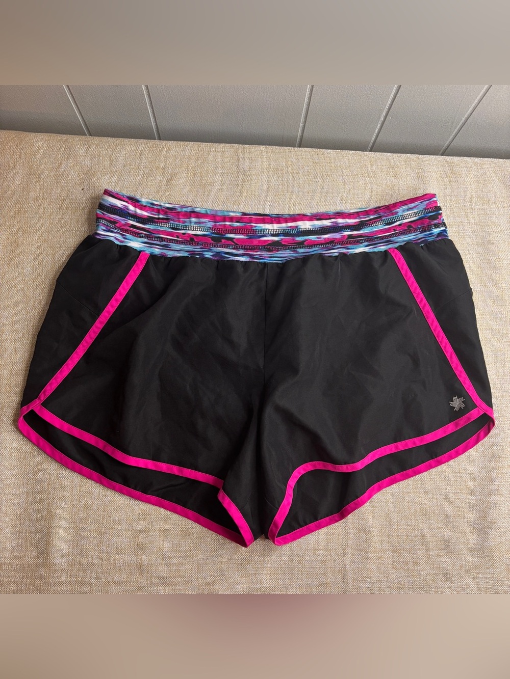 tek gear Black Athletic Shorts with Pink Trim and Multi-Color Waistband